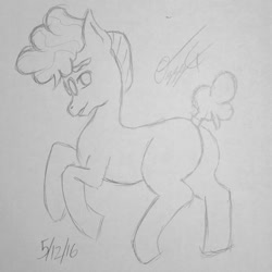 Size: 1152x1152 | Tagged: safe, artist:ozzyg, derpibooru import, svengallop, earth pony, pony, butt, glasses, male, monochrome, plot, solo, stallion, traditional art