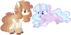 Size: 2484x1245 | Tagged: safe, artist:luqella, derpibooru import, oc, oc:belle velour, oc:lucky charms, alicorn, pony, female, filly, magical lesbian spawn, mare, offspring, parent:princess celestia, parent:twilight sparkle, parents:twilestia, simple background, transparent background