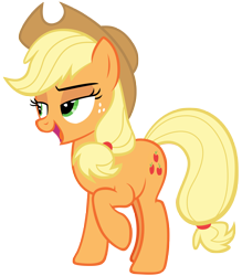 Size: 6057x6916 | Tagged: safe, artist:andoanimalia, derpibooru import, applejack, earth pony, pony, honest apple, absurd resolution, cowboy hat, female, freckles, hat, lidded eyes, mare, open mouth, raised hoof, satisfied, sigh, simple background, solo, stetson, transparent background, vector