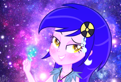 Size: 1366x928 | Tagged: safe, artist:lumi-infinite64, derpibooru import, oc, equestria girls, galaxy background, solo