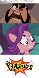 Size: 796x1561 | Tagged: safe, artist:mega-poneo, derpibooru import, edit, edited screencap, screencap, spoiled rich, earth pony, human, pony, crusaders of the lost mark, angry, comic, crossover, dialogue, female, kapow, male, mare, mulan, punch, screencap comic, yao