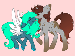 Size: 2048x1536 | Tagged: safe, artist:namiiarts, derpibooru import, oc, oc:awoo, oc:shruggy, pegasus, unicorn, boop, noseboop, tongue out