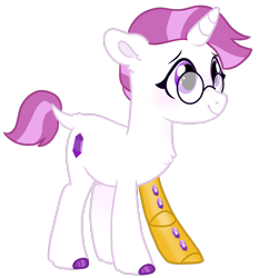 Size: 1852x1989 | Tagged: safe, artist:bubaiuv, derpibooru import, oc, pony, unicorn, amputee, female, glasses, magical lesbian spawn, mare, offspring, parent:maud pie, parent:rarity, parents:rarimaud, prosthetic leg, prosthetic limb, prosthetics, simple background, solo, transparent background