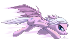 Size: 1500x924 | Tagged: safe, artist:stoic5, derpibooru import, oc, oc only, oc:papilone, bat pony, /mlp/, bat pony oc, bat wings, female, floppy ears, lidded eyes, mare, requested art, running, simple background, solo, white background, wings