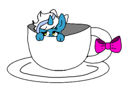 Size: 933x682 | Tagged: safe, artist:quantumcola-mentats, derpibooru import, oc, oc:fleurbelle, alicorn, adorabelle, alicorn oc, bow, chibi, cup, cute, female, golden eyes, hair bow, mare, smol, teacup