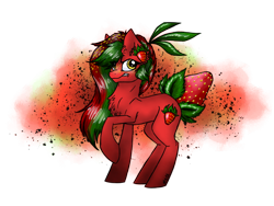 Size: 2048x1536 | Tagged: safe, artist:melonseed11, derpibooru import, oc, oc only, original species, pony, female, food, mare, simple background, solo, strawberry, transparent background