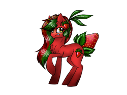 Size: 2048x1536 | Tagged: safe, artist:melonseed11, derpibooru import, oc, oc only, original species, pony, female, food, mare, simple background, solo, strawberry, strawberry pony, transparent background