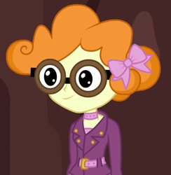 Size: 622x636 | Tagged: safe, derpibooru import, screencap, scribble dee, better together, equestria girls, five lines you need to stand in, bow, cropped, female, glasses, hair bow, music festival outfit, solo