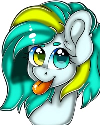 Size: 1080x1350 | Tagged: safe, artist:tessa_key_, derpibooru import, oc, oc only, earth pony, pony, :p, bust, earth pony oc, eyelashes, heterochromia, simple background, solo, tongue out, white background
