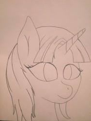Size: 3120x4160 | Tagged: safe, artist:dandereshy, derpibooru import, raspberry cream, pony, unicorn, bust, cute, female, filly, lineart, pencil drawing, requested art, smiling, traditional art