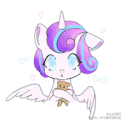 Size: 1504x1471 | Tagged: safe, artist:沁水甜吖, derpibooru import, princess flurry heart, alicorn, cute, floppy ears, flurrybetes, looking at you, simple background, solo, teddy bear