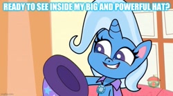 Size: 800x444 | Tagged: safe, derpibooru import, edit, edited screencap, screencap, trixie, pony, unicorn, friendship gems, my little pony: pony life, spoiler:pony life s01e17, caption, female, image macro, mare, smiling, solo, text