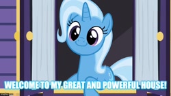 Size: 806x454 | Tagged: safe, derpibooru import, edit, edited screencap, screencap, trixie, to where and back again, cute, diatrixes, solo, text, trixie's wagon