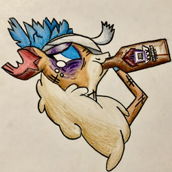 Size: 1080x1080 | Tagged: safe, artist:calebk64, derpibooru import, velvet reindeer, deer, them's fightin' herds, alcohol, black eye, bruised, colored pencil drawing, community related, crying, female, simple background, solo, traditional art, whiskey, white background