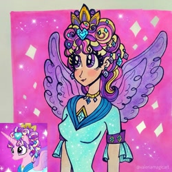 Size: 1080x1080 | Tagged: safe, artist:valeriamagicart, derpibooru import, screencap, princess cadance, human, games ponies play, alternate hairstyle, ceremonial headdress, clothes, dress, humanized, scene interpretation, screencap reference, traditional art, winged humanization, wings