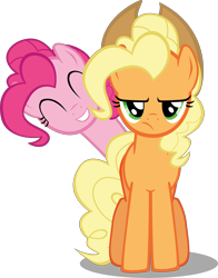 Size: 6209x7930 | Tagged: safe, artist:mrkat7214, derpibooru import, applejack, pinkie pie, earth pony, pony, absurd resolution, alternate hairstyle, applejack is not amused, applejack's hat, cowboy hat, cute, female, grin, hat, mare, simple background, smiling, squee, transparent background, unamused, vector