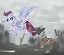 Size: 2600x2250 | Tagged: safe, artist:plinckyctt, derpibooru import, earth pony, pegasus, pony, armor, battlefield, blood, duo, military uniform, world war i