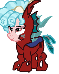 Size: 201x252 | Tagged: safe, artist:qjosh, derpibooru import, cozy glow, changeling, pony, changelingified, red changeling, solo, species swap, transformation, transformation sequence