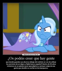 Size: 517x593 | Tagged: safe, derpibooru import, edit, edited screencap, screencap, trixie, demotivational poster, meme, spanish