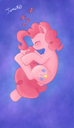 Size: 1253x2160 | Tagged: safe, artist:jomok0, pinkie pie, earth pony, pony, drool, simple background, sleeping, smiling