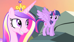 Size: 1920x1080 | Tagged: safe, derpibooru import, screencap, princess cadance, twilight sparkle, twilight sparkle (alicorn), alicorn, pony, three's a crowd, duo, sisters-in-law