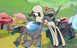 Size: 778x484 | Tagged: safe, derpibooru import, screencap, oleander, pom lamb, classical unicorn, lamb, sheep, unicorn, them's fightin' herds, cloven hooves, community related, duo, female, game screencap, leonine tail, out of context, unshorn fetlocks