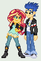 Size: 138x207 | Tagged: safe, artist:jadethepegasus, derpibooru import, flash sentry, sunset shimmer, equestria girls, female, flashimmer, male, pixel art, shipping, straight