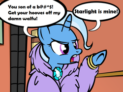 Size: 900x674 | Tagged: safe, artist:pixelkitties, derpibooru import, edit, editor:background pony #91z0, trixie, futurama, hoof pointing, implied shipping, implied starlight glimmer, reference, vulgar