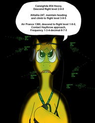 Size: 1452x1888 | Tagged: safe, artist:vectoredthrust, derpibooru import, oc, oc only, pony, air canada, air france, air traffic control, air traffic controller, alitalia, aviation, concentrating, dark room, headset, headset mic, heathrow, pun, solo, unnamed character, unnamed oc, unnamed pony