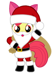 Size: 752x1024 | Tagged: artist needed, safe, derpibooru import, apple bloom, earth pony, belt, bipedal, boots, christmas, clothes, costume, fake beard, female, filly, hat, holiday, looking at you, open mouth, sack, santa claus, santa costume, santa hat, santa sack, shoes, simple background, solo, standing, transparent background, vector