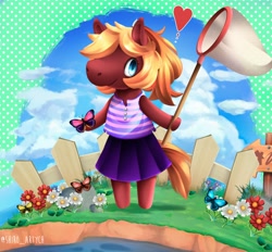 Size: 4000x3711 | Tagged: safe, artist:shiro_art, derpibooru import, butterfly, pony, animal crossing, butterfly net, flower, villager