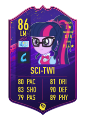 Size: 620x874 | Tagged: safe, derpibooru import, sci-twi, twilight sparkle, equestria girls, card, fifa ultimate team, fut draft, simple background, solo, transparent background