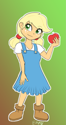 Size: 533x1000 | Tagged: safe, artist:empyu, derpibooru import, applejack, equestria girls, 30 minute art challenge, apple, female, food, freckles, fruit, solo, teenager, younger