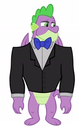 Size: 1280x2054 | Tagged: safe, artist:disneymarvel96, artist:memnoch, derpibooru import, edit, spike, dragon, bowtie, clothes, gigachad spike, male, older, older spike, simple background, solo, suit, tuxedo, vector, vector edit, winged spike, wings