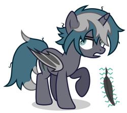 Size: 3350x2984 | Tagged: safe, artist:oyks, derpibooru import, oc, oc only, oc:elizabrat meanfeather, alicorn, bat pony, bat pony alicorn, pony, alicorn oc, annoyed, bat pony oc, bat wings, clone, female, horn, mare, messy mane, raised hoof, simple background, solo, transparent background, wings