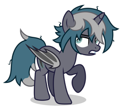 Size: 3350x2984 | Tagged: safe, alternate version, artist:oyks, derpibooru import, oc, oc only, oc:elizabrat meanfeather, alicorn, bat pony, bat pony alicorn, pony, alicorn oc, annoyed, bat pony oc, bat wings, clone, female, horn, mare, messy mane, raised hoof, simple background, solo, transparent background, wings