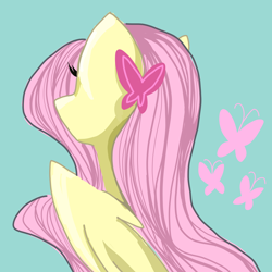 Size: 2000x2000 | Tagged: safe, artist:wimple, derpibooru import, fluttershy, pegasus, pony, female, mare, simple background, solo, turned away