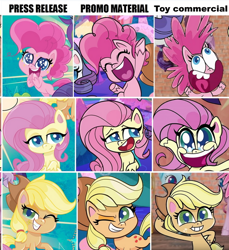 Size: 576x628 | Tagged: safe, derpibooru import, edit, edited screencap, screencap, applejack, fluttershy, pinkie pie, earth pony, pegasus, pony, my little pony: pony life, applejack's hat, cowboy hat, cutie mark, eyes closed, female, hat, mare, smiling