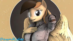 Size: 3840x2160 | Tagged: safe, artist:dawnyr, artist:dawnyrs, derpibooru import, oc, oc:coffe, anthro, pegasus, 3d, cute, female, necktie, shy, solo