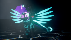 Size: 3840x2160 | Tagged: safe, artist:phoenixtm, derpibooru import, oc, oc:phoenix stardash, cyborg, dracony, dragon, hybrid, pony, 3d, dracony alicorn, gradient mane, happy, looking at you, spread wings, unreal engine, wings