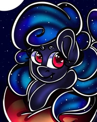 Size: 960x1200 | Tagged: safe, artist:tessa_key_, derpibooru import, oc, oc:galaxy, earth pony, pony, bust, earth pony oc, ethereal mane, fangs, full moon, moon, night, smiling, solo, starry mane, stars