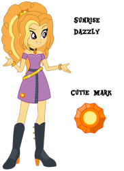 Size: 1920x2644 | Tagged: safe, artist:lhenao, derpibooru import, oc, oc:sunrise dazzly, human, equestria girls, cutie mark, humanized, magical lesbian spawn, next generation, offspring, parent:adagio dazzle, parent:sunset shimmer, parents:sunsagio, simple background, solo, transparent background