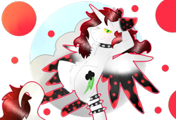 Size: 2560x1740 | Tagged: safe, artist:shinningblossom12, derpibooru import, oc, oc only, alicorn, pony, alicorn oc, arm behind back, chest fluff, choker, horn, on back, one eye closed, simple background, solo, spiked choker, spiked wristband, transparent background, wings, wink, wristband