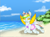 Size: 2732x2048 | Tagged: safe, artist:stardust-pony, derpibooru import, oc, oc:fruitcake, changeling, beach, changeling oc, clothes, colt, commission, crossdressing, frilled swimsuit, frilly swimsuite, male, swimsuit