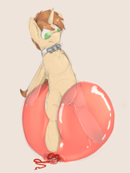 Size: 755x1001 | Tagged: safe, artist:desertskyfamily, derpibooru import, oc, oc only, oc:bobby seas, unicorn, balloon, balloon fetish, balloon sitting, bouncing, bowtie, fetish, heart balloon, riding, solo