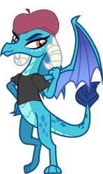 Size: 1177x1984 | Tagged: safe, artist:davidsfire, artist:queencold, derpibooru import, edit, princess ember, dragon, beatnik, beret, clothes, hat, shirt, simple background, solo, transparent background, vector, vector edit