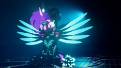 Size: 3840x2160 | Tagged: safe, artist:phoenixtm, derpibooru import, oc, oc:phoenix stardash, cyborg, dracony, dragon, hybrid, pony, 3d, cute, cyborg dracony, dracony alicorn, happy, looking at you, sitting, spread wings, unreal engine, weapons-grade cute, wings