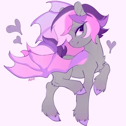 Size: 2048x2048 | Tagged: safe, artist:amo, derpibooru import, oc, oc only, bat pony, pony, bat pony oc, bat wings, floating heart, heart, simple background, solo, unshorn fetlocks, wings