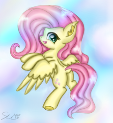 Size: 1194x1299 | Tagged: safe, artist:starflashing twinkle, derpibooru import, fluttershy, pegasus, pony, :3, beautiful, butt, cloud, cute, cutie mark, female, flying, looking at you, open mouth, plot, solo, wings