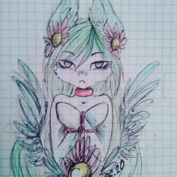 Size: 1080x1080 | Tagged: safe, artist:nickellmollibden134, derpibooru import, oc, oc only, anthro, earth pony, arm hooves, choker, earth pony oc, female, flower, flower in hair, graph paper, solo, traditional art